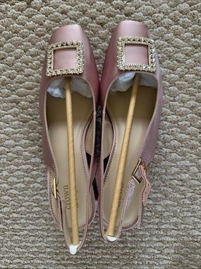 Crown & Ivy Pink Satin Crystal-Buckle Slingback Heels